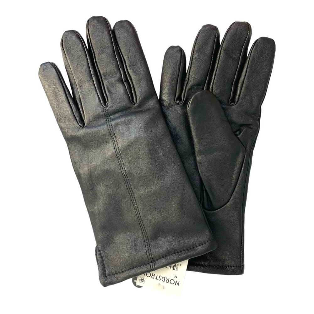 Nordstrom Black Soft Leather Gloves Thinsulate Poly Lined Size Medium NWT